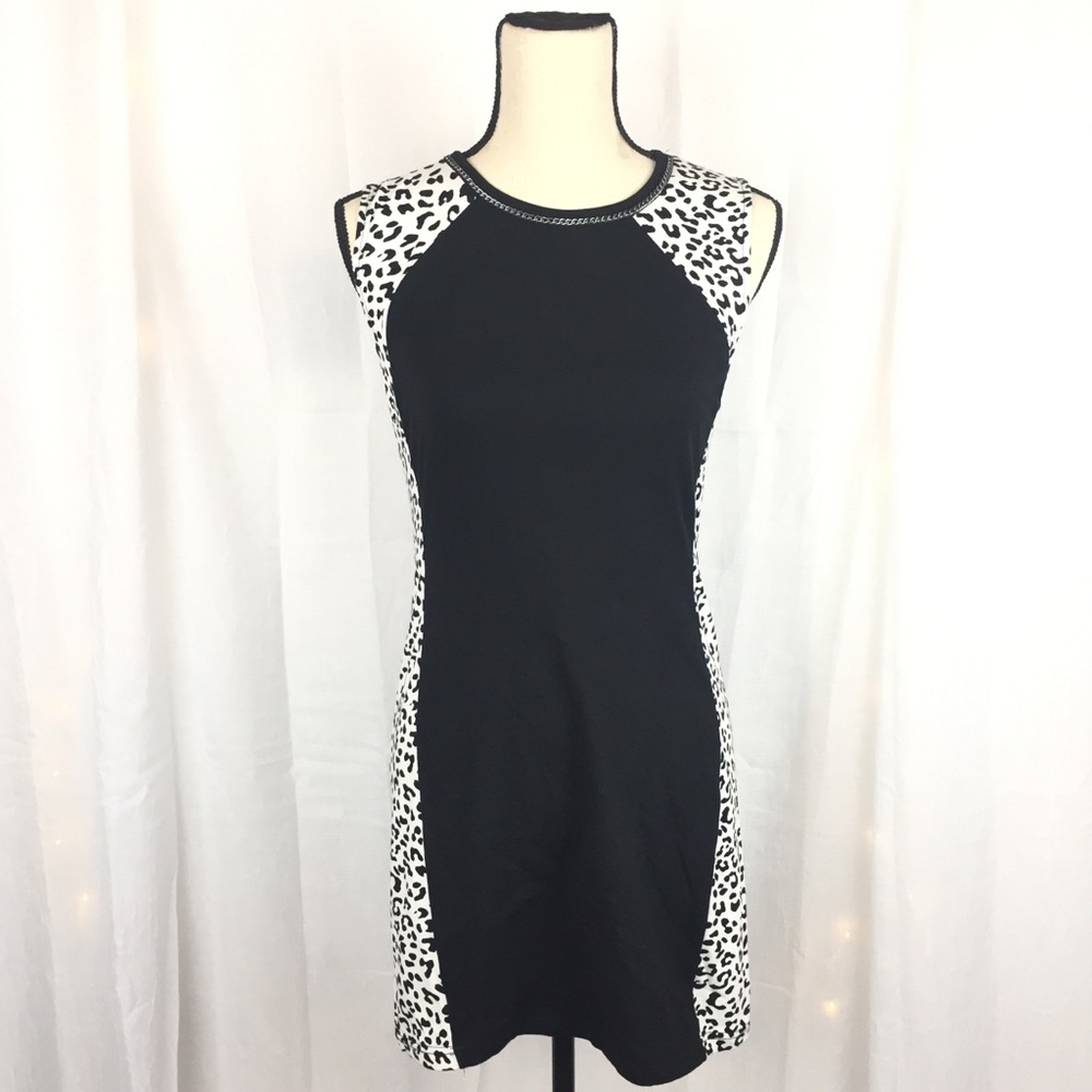 EUC Animal Print Mini Dress With Chain Neck Detail